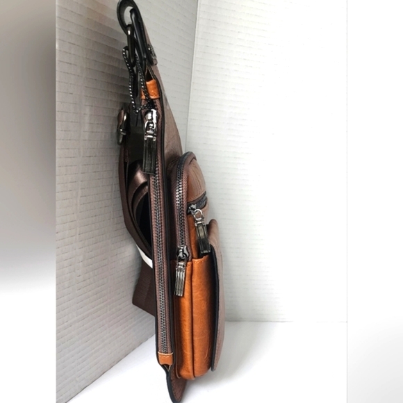 Classic Fashion Men's Brown Leather Sling Crossbody Bag - Picture 7 of 8